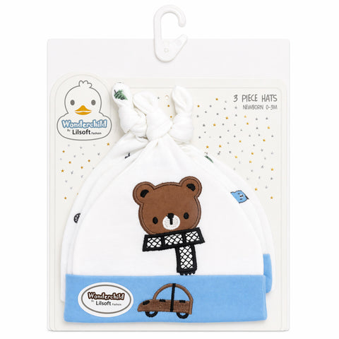 Wonderchild - Pack of 3 Hats - Blue -  Bear