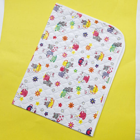 Diaper Changing Sheet - Large - White - Cat & Flowers