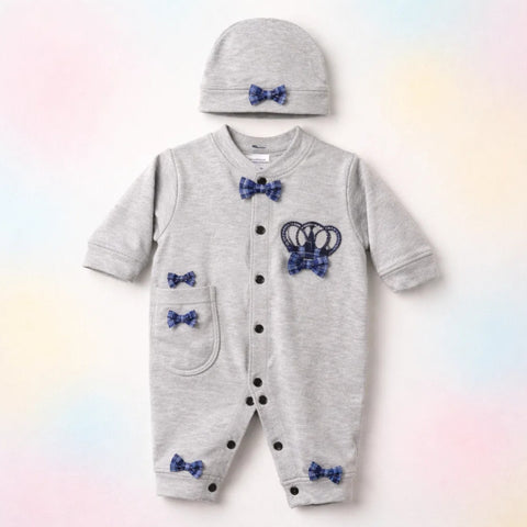GM - 3 Pieces - Romper Set - Grey - Blue Bow