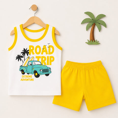 Cotton Jersey Sando & Short - Yellow - Road Trip