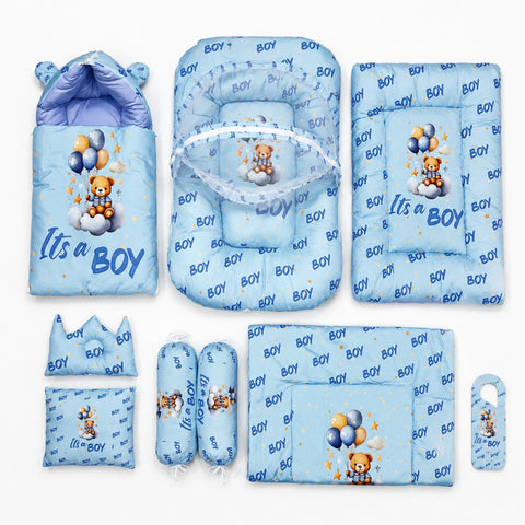 8 Pieces - Cotton Bedding Set - Blue - Balloon & Boy - 26