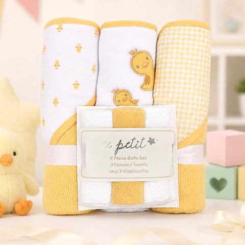 6 Pieces - Le Petit - Bath Towel Gift Set - Yellow - Ducks