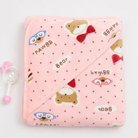 Newborn Fleece Wrapping Sheet - Pink - Bear