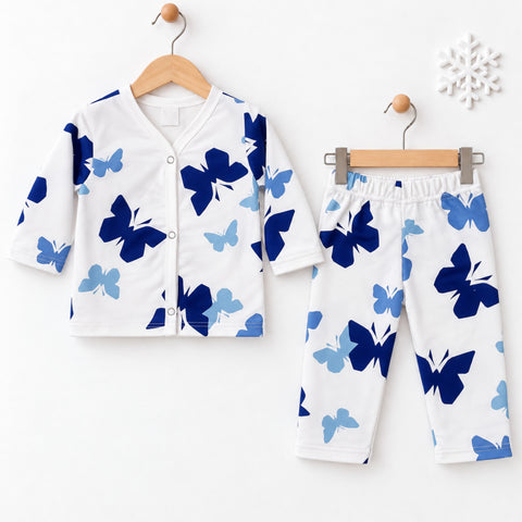 Terry Baby Night Suit – Blue Butterfly | Winter Nightwear 3 Months–6 Years