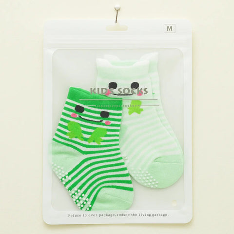 Smile - Pair of 2 Socks - Anti-Slip - Green & White (1-2Y)