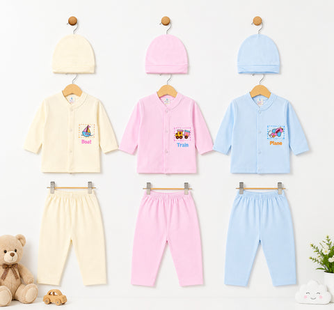 Newborn Cotton Jhabla Set - Blue Pink Yellow - Transport - TBS