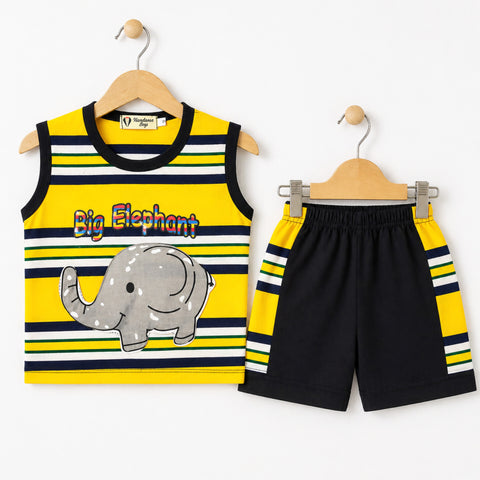 Cotton Jersey - Sando & Short - Yellow & Navy - Elephant