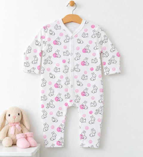 Cotton Jersey Baby Romper – White Bunny | Soft & Comfortable | 0–24 Months
