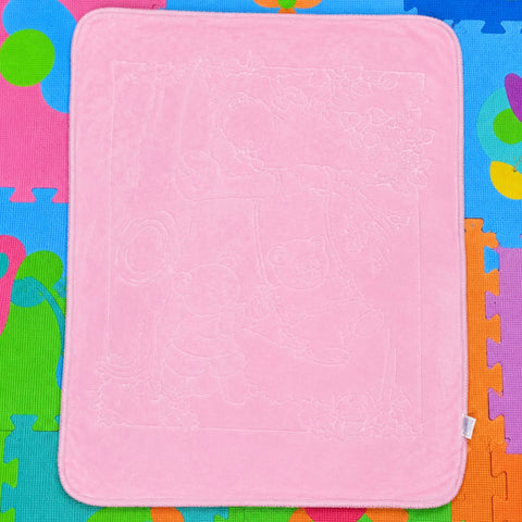 Double Ply Plush Baby Blanket Pink Tree Bear 38 x 30 Inches – Soft Warm Winter Blanket