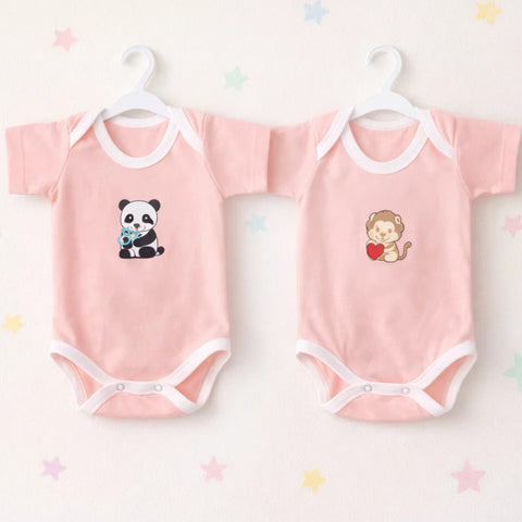 TBS - Pack of 2 - Cotton Jersey - Short Sleeve Bodysuits - Pink & Pink