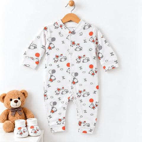 Cotton Interlock Baby Romper – White Elephant | Soft & Comfortable | 0–24 Months