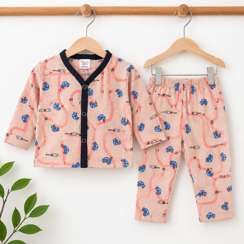 TBS - Cotton Jersey - Night Suit - Baby Pink - Cars - 26