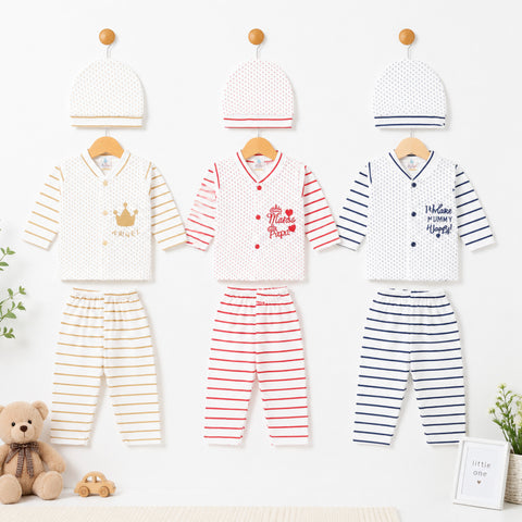 Newborn Cotton Jhabla Set - Pack of 3 - Navy Red Skin - Polka - TBS