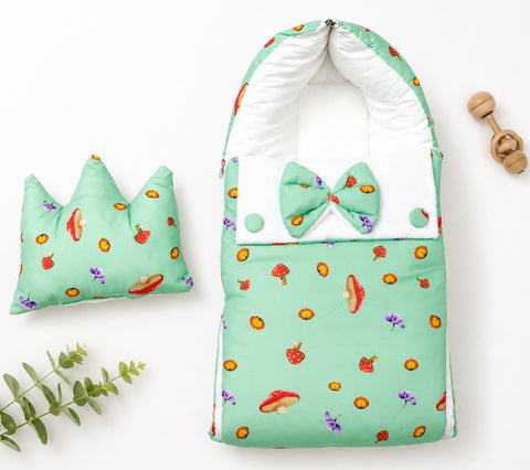 Cotton - Hooded Carry Nest - Green - Mushroom - 26
