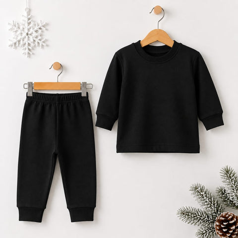 Thermal Round Neck Pajama Warmer Set Black for Baby & Kids | Winter Thermal Innerwear