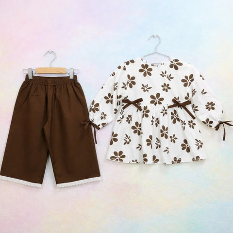 AG - 2 Pieces - Frock Set - Brown - Flower & Leaves