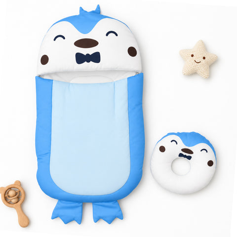 Cotton - Hooded Carry Nest - Blue - Penguin - 26