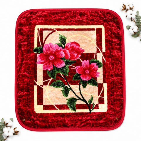 Single Ply Baby Hooded Blanket – Red Flowers | 36 × 32 Inches | Soft & Cozy Baby Blanket