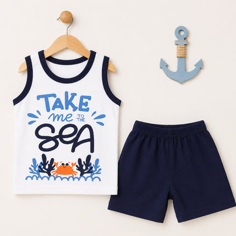 Cotton Jersey Sando & Short - Navy - Sea