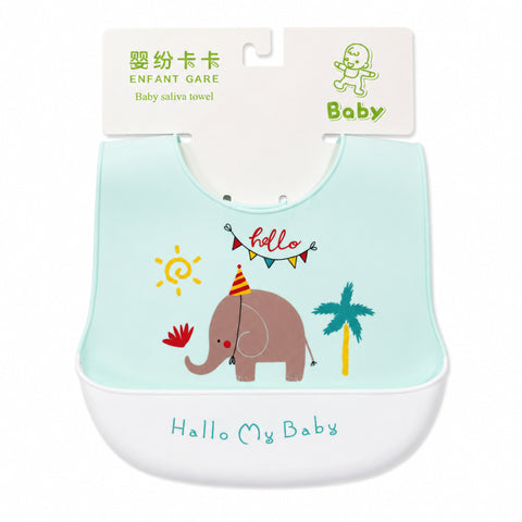 Silicone Container Bib - White - Elephant