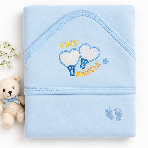 Newborn Welcome Bundle - 9 Pieces Newborn Fleece Clothing Set & Blue Wrapping Sheet