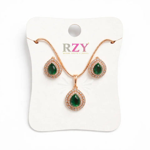 RZY - 2 Pieces - Jewelry Set - Golden - Green Drop