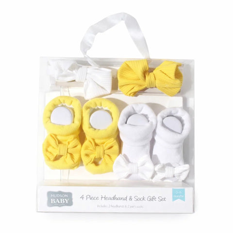 Hudson - 4 Pieces - Headband & Socks Gift Set - (0-9 Months)
