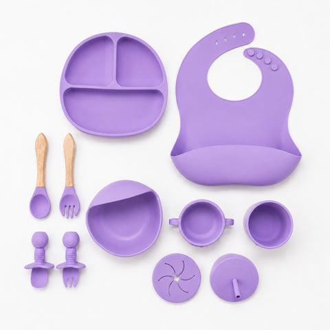 Silicone Baby Cutlery Set - 9 Pieces - Purple