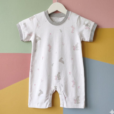 Next - Cotton Jersey - Short Leg Romper - Grey - Rabbit