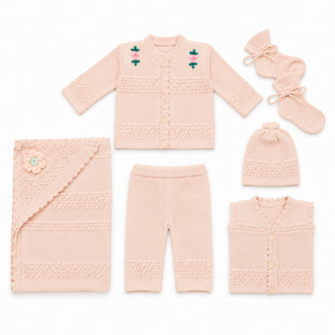Newborn Welcome Bundle - Wool Starter Set & Fleece Carry Nest Peach