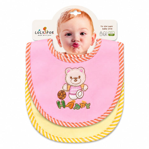 Newborn Pack of 2 Bibs - Bear - Pink & Yellow