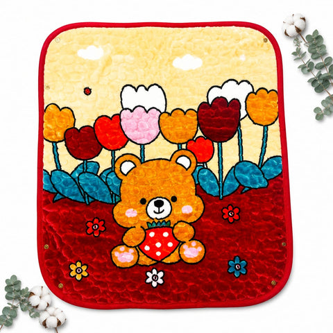 Single Ply Baby Hooded Blanket – Red Bear | 36 × 32 Inches | Soft & Cozy Baby Blanket