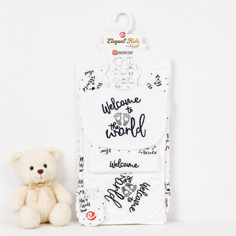 Newborn 12 Piece Fleece Starter Set Welcome – White | Soft Winter Baby Clothing Set | 0+ Months