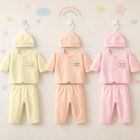 Fleece - 3 Pack - Newborn Night Suits - Peach Pink Yellow - Dynasty