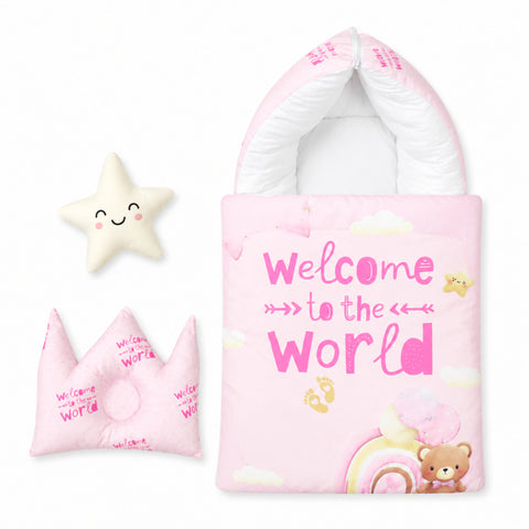 Newborn Cotton Hooded Carry Nest - Pink - Welcome Rainbow