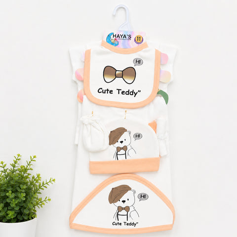 Newborn Starter Set - Cotton Interlock - 11 Pieces - Teddy - Peach