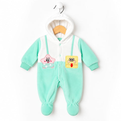 Plush Fleece Baby Winter Hooded Romper - Green | 0-6 Months