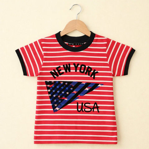 GT - Short Sleeve - Round Neck - T-Shirt - Red - Newyork Usa