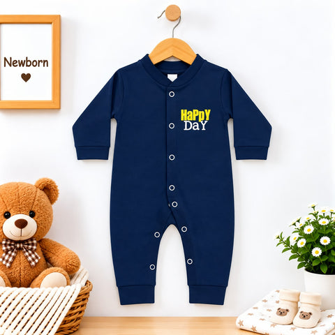 Cotton Interlock Baby Romper – Navy Day | Soft & Comfortable | 0–24 Months