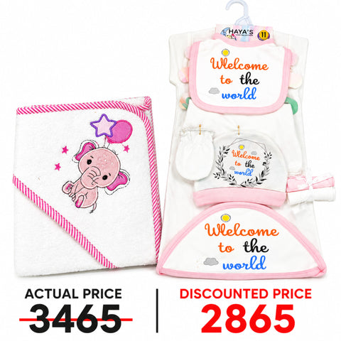 Newborn Welcome Bundle - Pink Welcome Starter Set & Pink Bath Towel