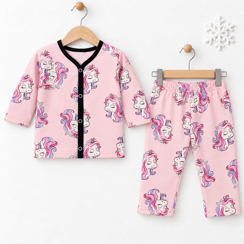 Terry Baby Night Suit – Pink Unicorn | Winter Nightwear 3 Months–6 Years