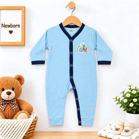 Cotton Jersey Baby Romper –  Sky Blue Rainbow | Soft & Comfortable | 0–24 Months
