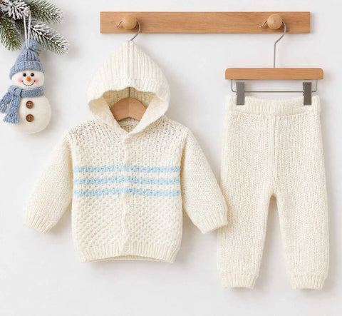 2 Pieces - Hooded Suit Set - Wool
