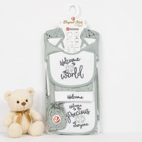 Newborn 12 Piece Fleece Starter Set Welcome – Grey | Soft Winter Baby Clothing Set | 0+ Months