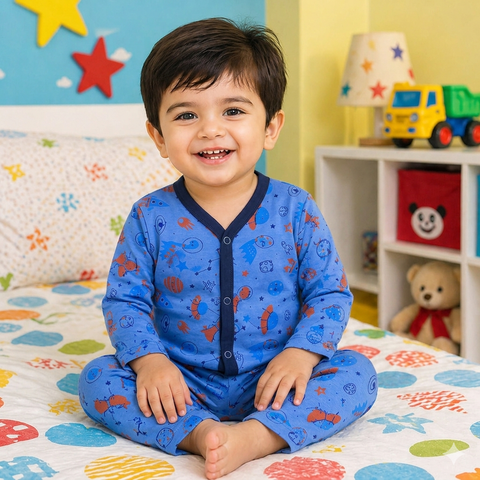 TBS - Cotton Jersey - Night Suit - Blue - Dino - 26