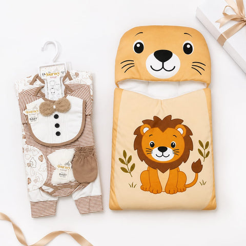 Newborn Welcome Bundle - Velvet Gentleman Brown Starter Set & Velvet Orange Lion Carry Nest