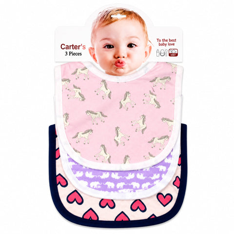 Carte - Pack of 3 -  Printed Bibs - Pink - Unicorn