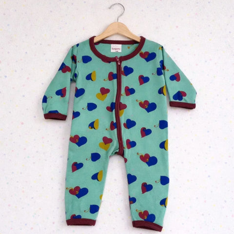TBS - Cotton Jersey - Zipper Romper - Green - Hearts - 26
