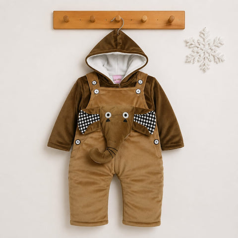 Winter Baby Dungaree Set - Brown - Elephant