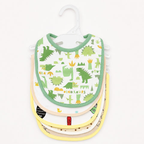 Pack of 5 Infant Bibs - Green - Dinosaur
